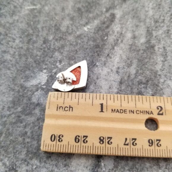Vintage Orange and Silver Tone Triangle Post Earrings, Modern Design Studs - Picture 3 of 4